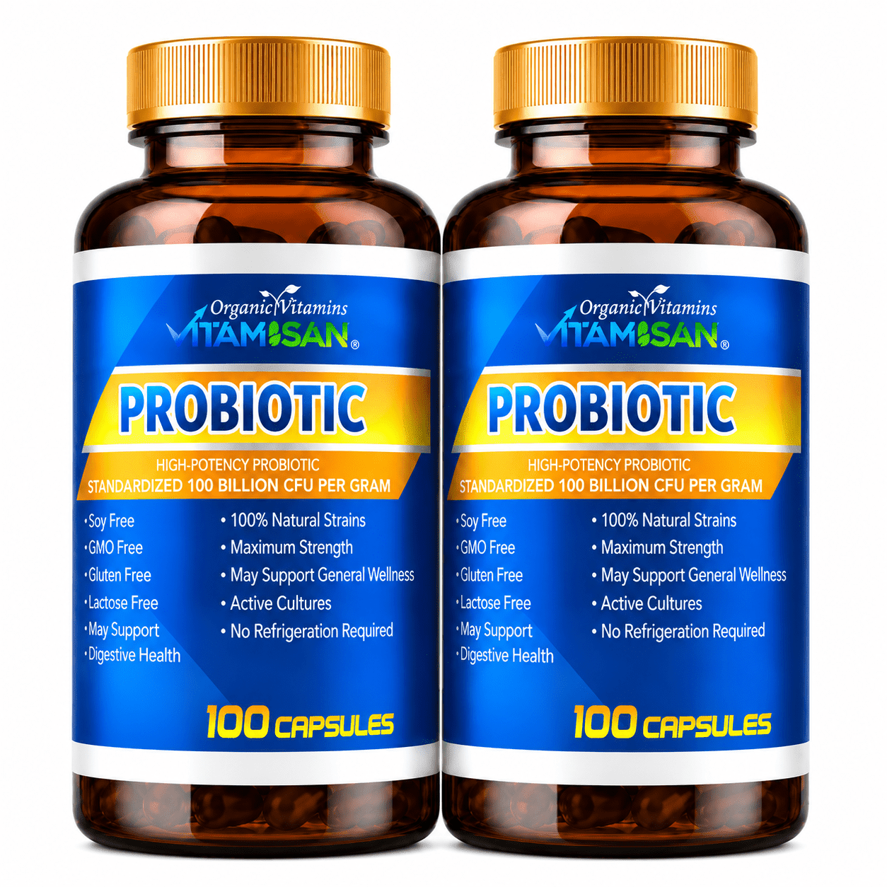 2 Bottles – Probiotic 100 Billion CFU + Plant Enzymes – 200 Caps – Advanced Digestive Support