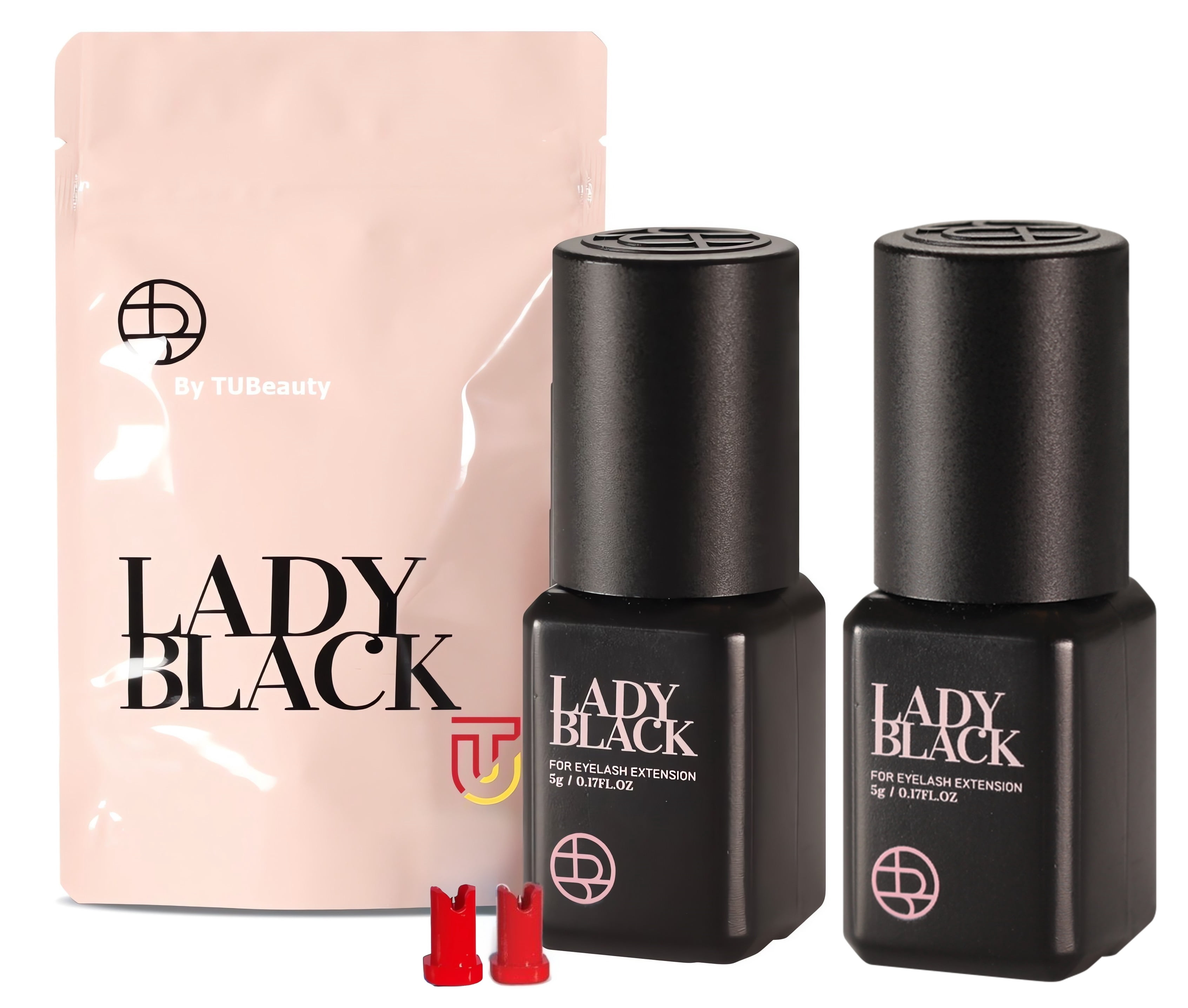 2 Bottles Sky Lady Black Glue Eyelash Extensions 5ml / Professional Max Bonding Strength Lash Glue / 1-3 Sec Fast Drying / 5-6 Weeks Retention