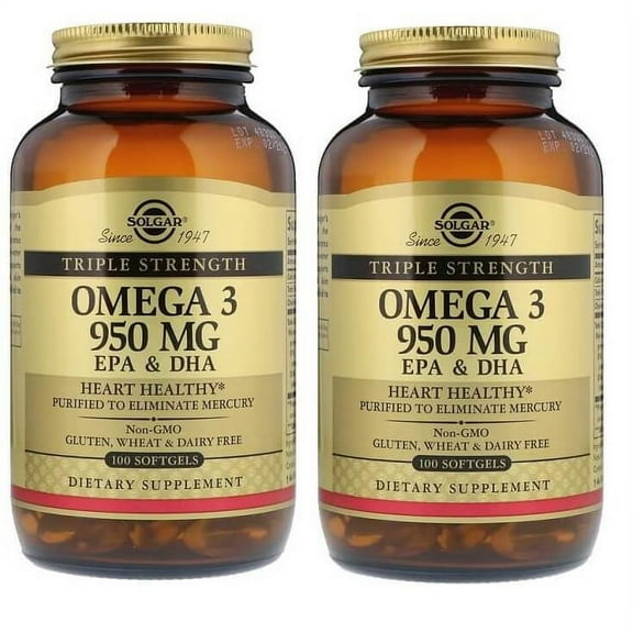 2 Bottles Solgar Triple Strength Omega 3 EPA & DHA 950 Mg, 100 Softgels