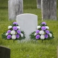 thumbnail image 1 of 2 Bouquets Cemetery Flowers For Grave Memorial 12 Heads Artificial Flowers Cemetery Day Grave Faux Chrysanthemum Arrangements Lasting And Non-Bleed Colors For Headstones Tombstone Decor(White&Purple), 1 of 5