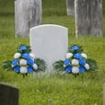 thumbnail image 1 of 2 Bouquets Cemetery Flowers For Grave Memorial 12 Heads Artificial Flowers Cemetery Day Grave Faux Chrysanthemum Arrangements Lasting And Non-Bleed Colors For Headstones Tombstone Decor(White & Blue), 1 of 5