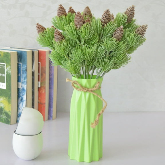 2 Bouquets Fake Cedar Pine Branches with Artificial Pine Cones Plastic Shrubs Faux Greenery Bushes Bundles Table Centerpieces Arrangements Home Kitchen Office Indoor Outdoor Decorations