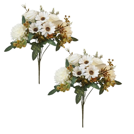 2 Bouquets of Pure White Peonies‑Real Touch Artificial Flower Arrangement with Roses, Lavender, Daisies, Dahlias and Eucalyptus‑Perfect for Weddings, Birthdays, Anniversaries