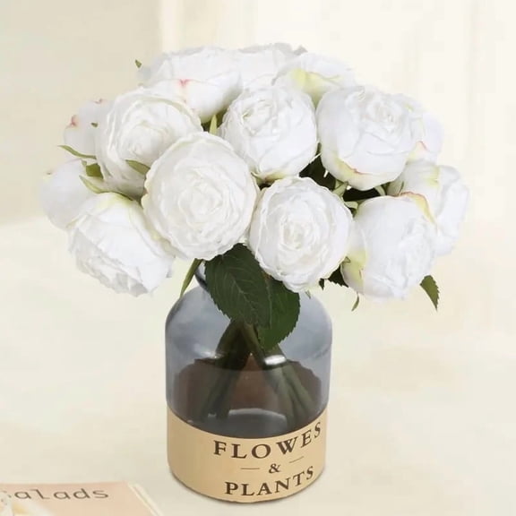2 Bouquets White Roses Artificial Flowers 14pcs Fake Roses with Single Stems for Bridal Shower Wedding Table Centerpieces Home Party Decor