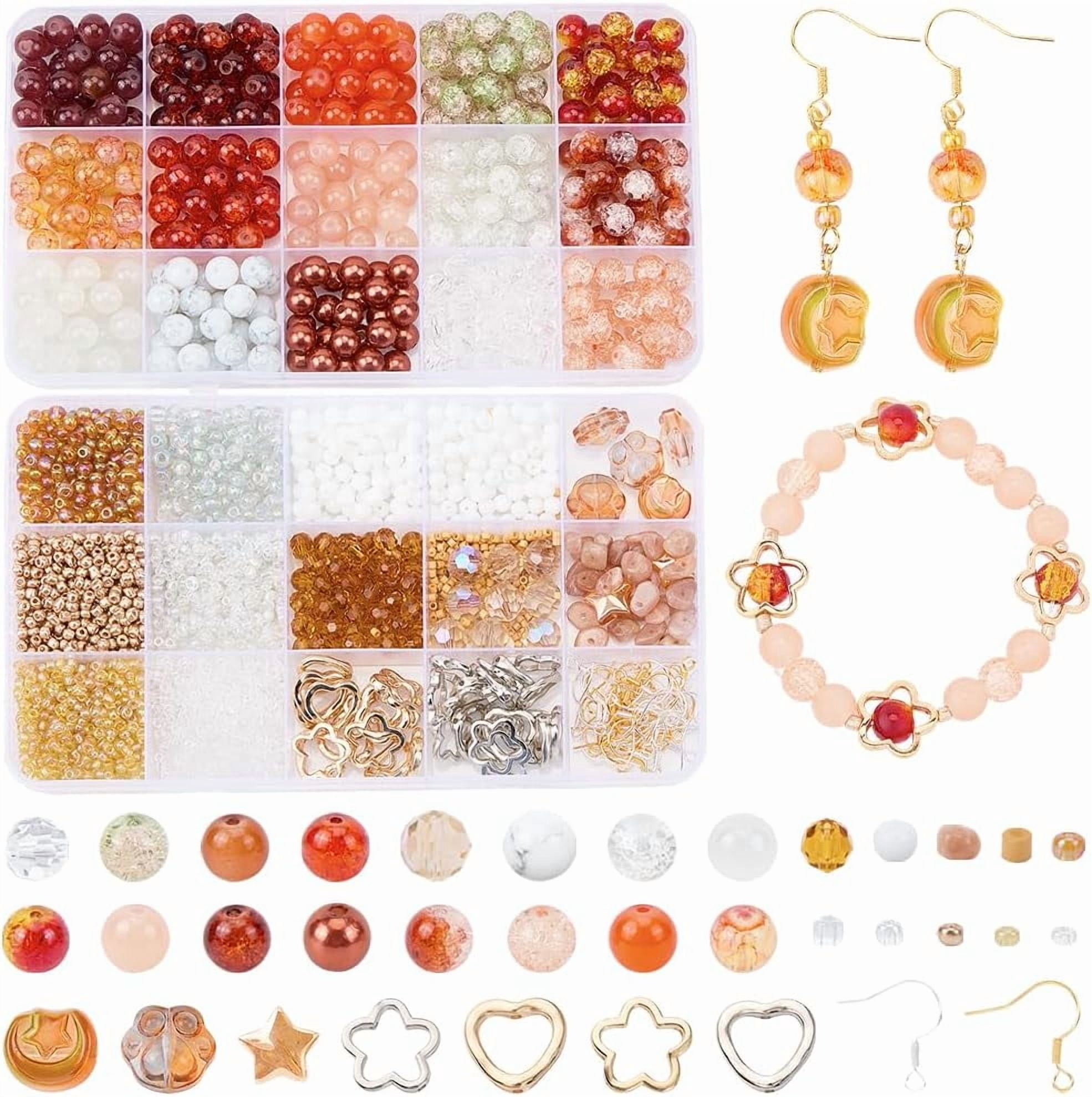 2 Box 2551Pcs Brown Bead Kit Glass Seed Beads Kit Acrylic Round 8mm Beads with Hollow Charms Paw Prints Earwires for Jewelry Making Supplies DIY Bracelet Necklace Earrings Crafts for DIY