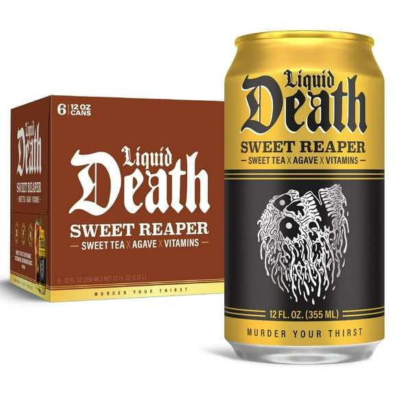 (2 Box of 6 Cans) Liquid Death, Sweet Reaper Iced Tea, 6-Pack (12 oz Cans), Southern Style Sweet Tea, Low Calorie, No Artificial Sweeteners, B12 & B6 Vitamins
