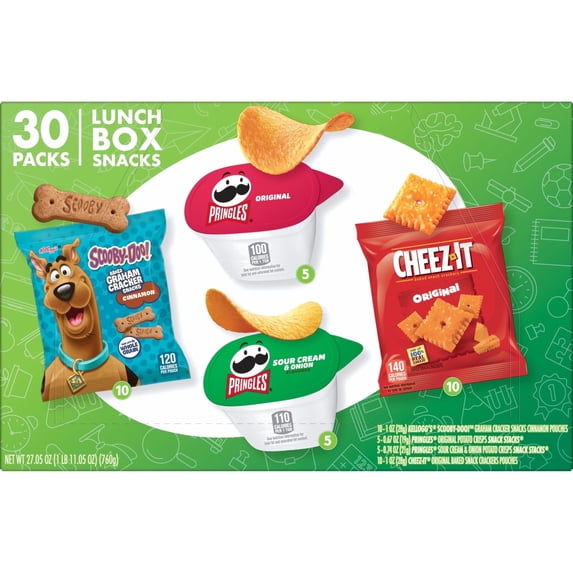 ( 2 Box ) Cheez-It, Pringles, SCOOBY-DOO! Variety Pack Snacks, Lunch Snacks, 30 Count