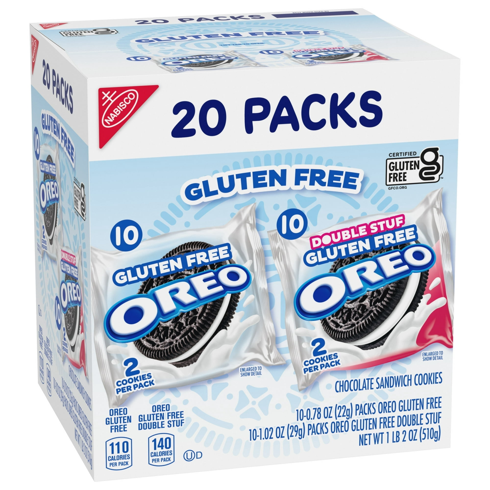 ( 2 Box ) OREO Gluten Free Original & Double Stuf Chocolate Sandwich Cookies Variety Pack, 20 Snack Packs