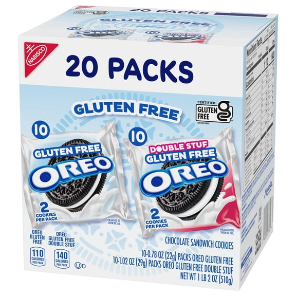 2 Box - OREO Gluten Free Original & Double Stuf Chocolate Sandwich Cookies Variety Pack, 20 Snack Packs