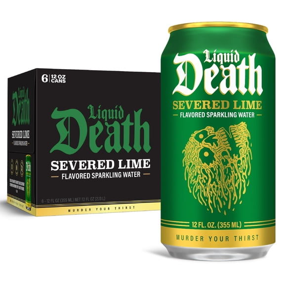 (2 Box of 6 Cans) Liquid Death, Severed Lime, Lime-Flavored Sparkling Water, 6-Pack (12oz Cans), Low Calorie & No Artificial Sweeteners