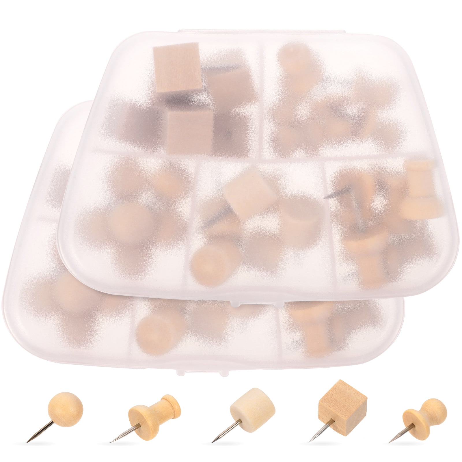 2 Box of Wooden Push Pins Natural Wood Push Pin Thumb Tacks for