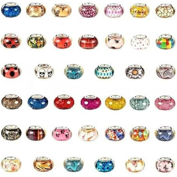 2 Boxes 100PCS 14mm Mixed Color Acrylic European Beads Silver Tone Brass Double Cores Large Hole Rondelle Charms Beads fit Snake Chain Bracelet Jewelry Making DIY