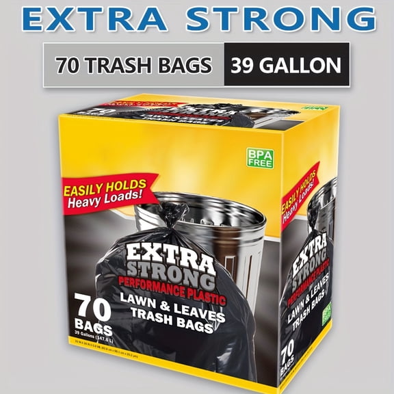 2 Boxes (140pcs Total) 39 Gallon Disposable Trash Bags, 33×39 Inch Puncture & Tear Resistant Leak-Proof Bags for Home, Garden, Industrial & Commercial Use