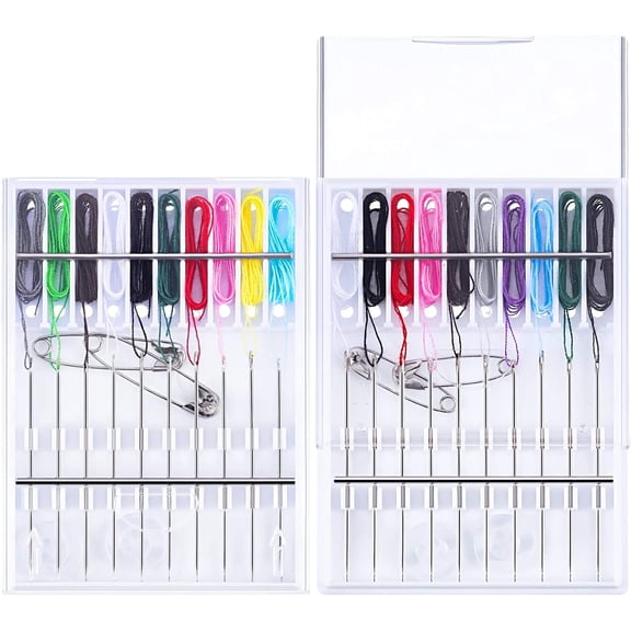 2 Boxes (20 Pcs) Pre Threaded Needles for Hand Sewing Needles and Thread Box Quick Sewing Kit Prethreaded Kits(Mixed Color)