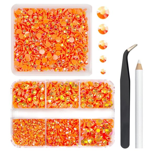2 Boxes 3060PCS Neon Orange AB Resin Rhinestones for Crafting 2mm 3mm 4mm 5mm 6mm Flatback Jelly Stones Gems Diamonds for Nails Face Eyes Makeup Tumblers Mugs Bottles DIY Crafts Clothes Shoes