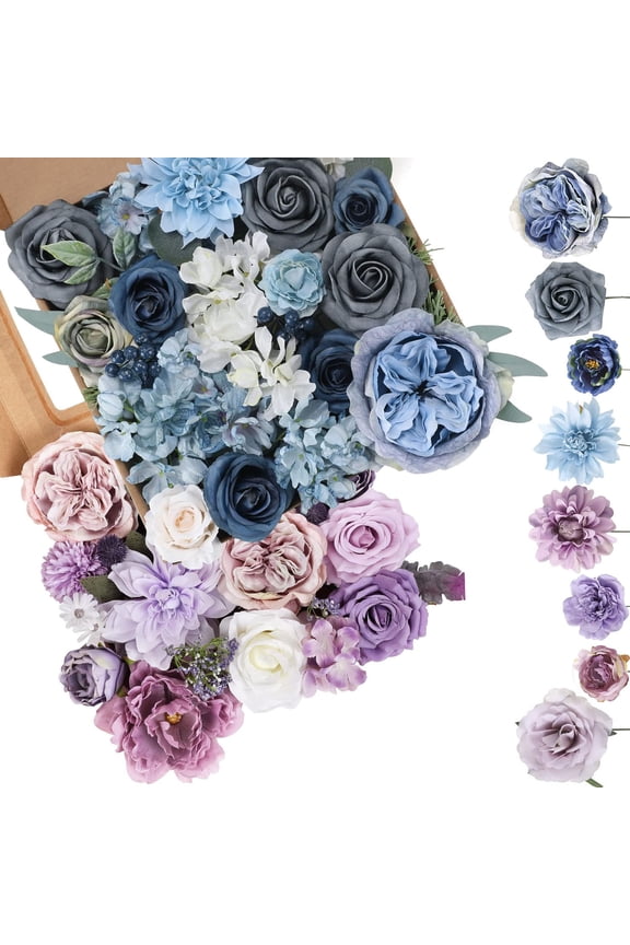 2 Boxes - Artificial Flower Mixed Flower Dahlia Roses with Stems for DIY Wedding Bridal Bouquets, Flower Arrangements, Home Decoration