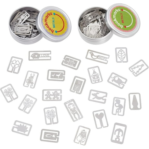 2 Boxes Book Darts Thin Stainless Steel Mini Bookmarks 100 Pieces Metal Bookmarks Mixed Shapes for Reading Page Mark Students for DIY