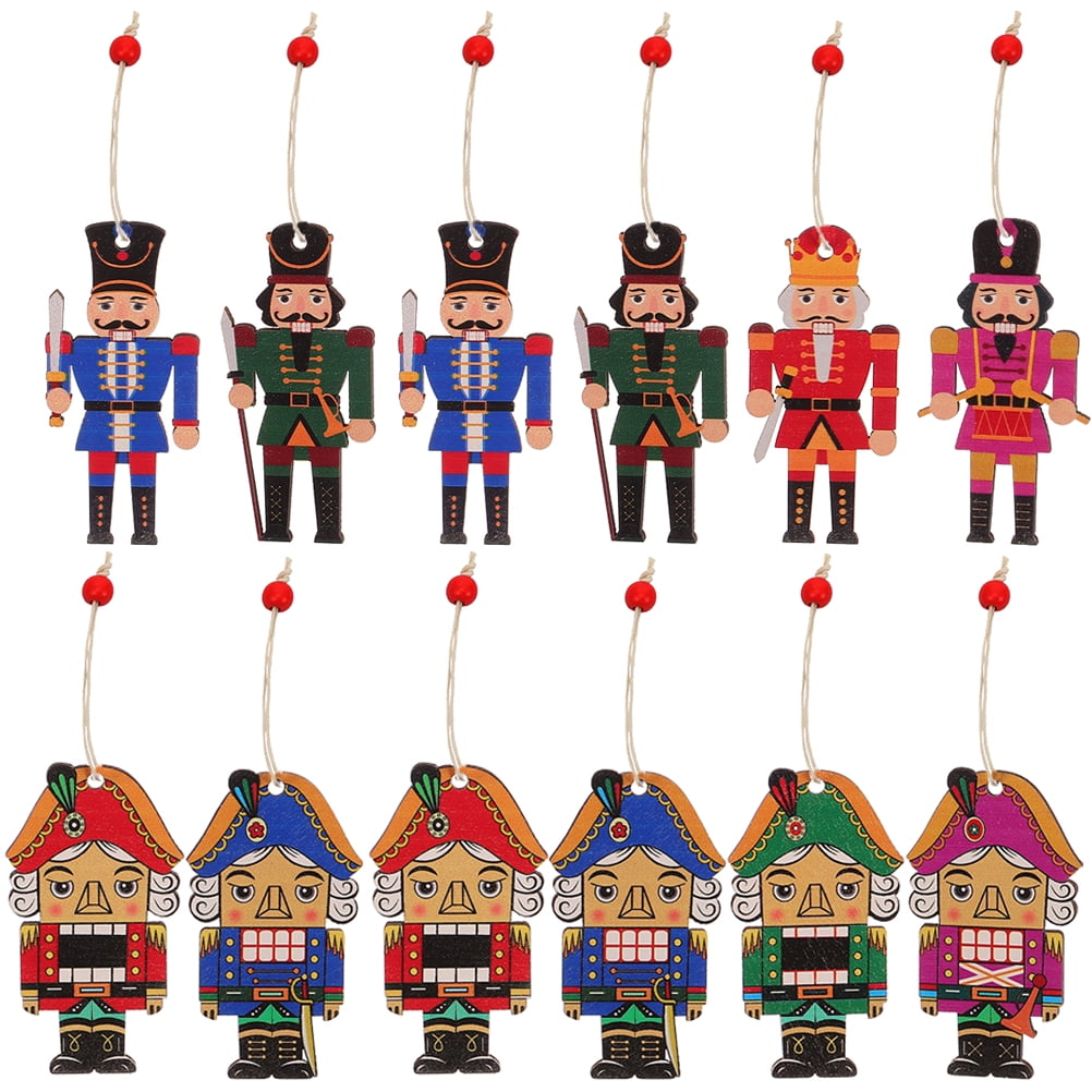 2 Boxes Christmas Wooden Nutcracker Ornaments Soldier Nutcracker Puppet Hanging Ornament