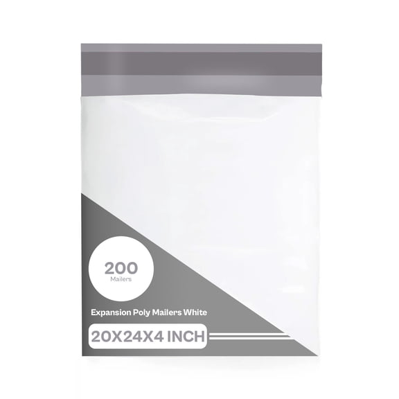MMBM Expansion Poly Envelope Mailers 20" x 24" x 4" 3 Mil Self-Seal Strip 200 Pcs for Mailing, Shipping and Packaging