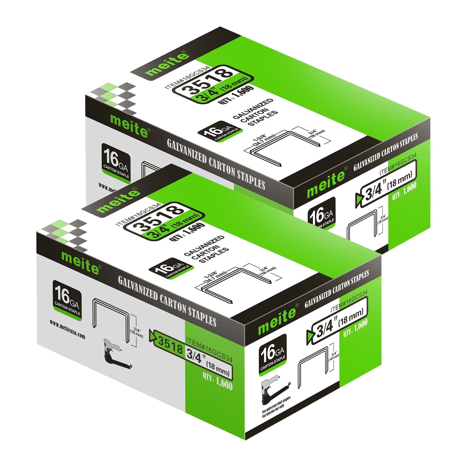MEITE 16 Gauge Carton Closing Staples 1-3/8" Crown 3/4" Length Copper Coated Carton Staples 2 Boxes (1,600 Pcs/Box)