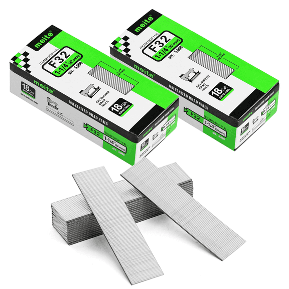 2 Boxes MEITE 18 Gauge Brad Nails, 1-1/4 Inch Galvanized Nails for Pneumatic, Electric Brad Nailer Gun