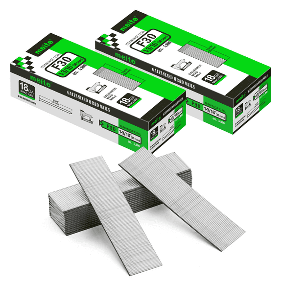 2 Boxes MEITE 18 Gauge Brad Nails, 1-3/16 Inch 18GA Brad Nails, Galvanized Nails for Pneumatic, Electric Brad Nailer Gun (5,000 Pcs/box)