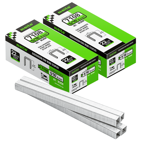 2 Boxes MEITE 22 Gauge 71 Series 3/8-Inch (9.1 mm) Crown 5/16-Inch Leg Length Galvanized Upholstery Staples (10,020 Pcs/Box)