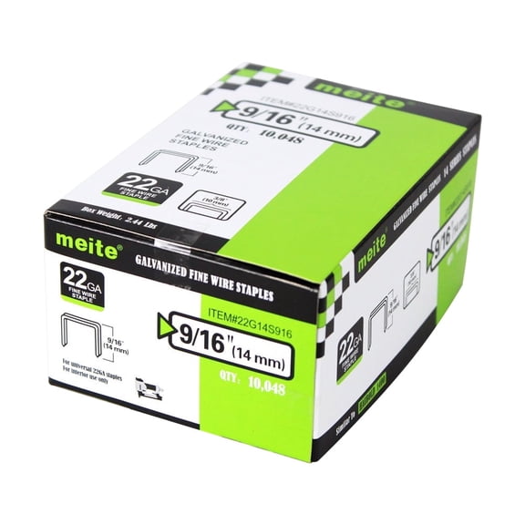 MEITE 22GA 14 Series Galvanized Staples, 13/32" Crown 9/16" Length for Upholstery 10,048 Pcs/Box(2 Boxes)