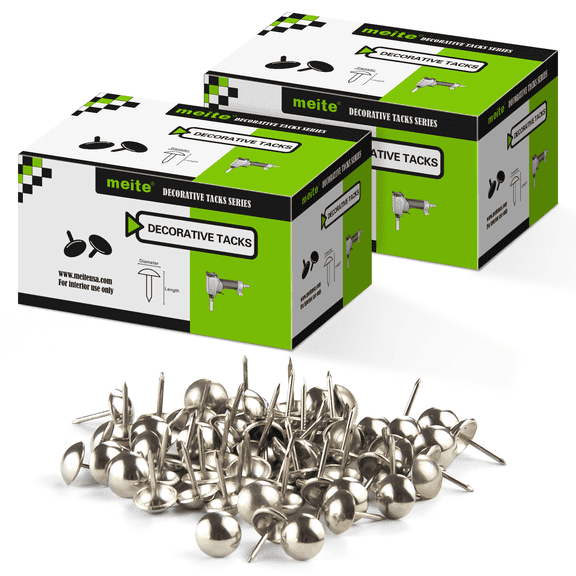 2 Boxes MEITE Upholstery Tacks 7/16-inch Head Dia. Silver Tack Nails (500 Pcs/Box)