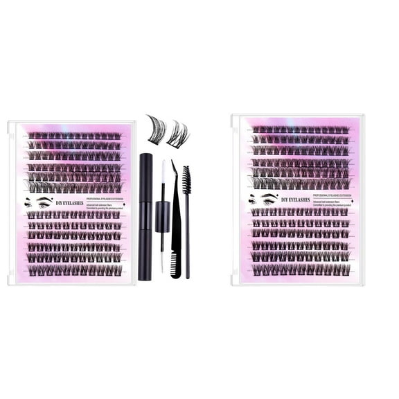 2 Boxes Natural Lash Clusters 8-16mm Wispy Eyelash Clusters 150pcs Fairy False Eye Lashes Clusters Extensions CD Curl Individual Cluster Lashes Thin Band Bond and Seal Waterproof and Tweezers