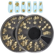 2 Boxes Ocean Nail Art Set 3D Charms 12 Styles Metal Alloy Gold Nail Charms Design Studs Gems Kit Summer Sea Turtles Marine Starfish Seashell Conch