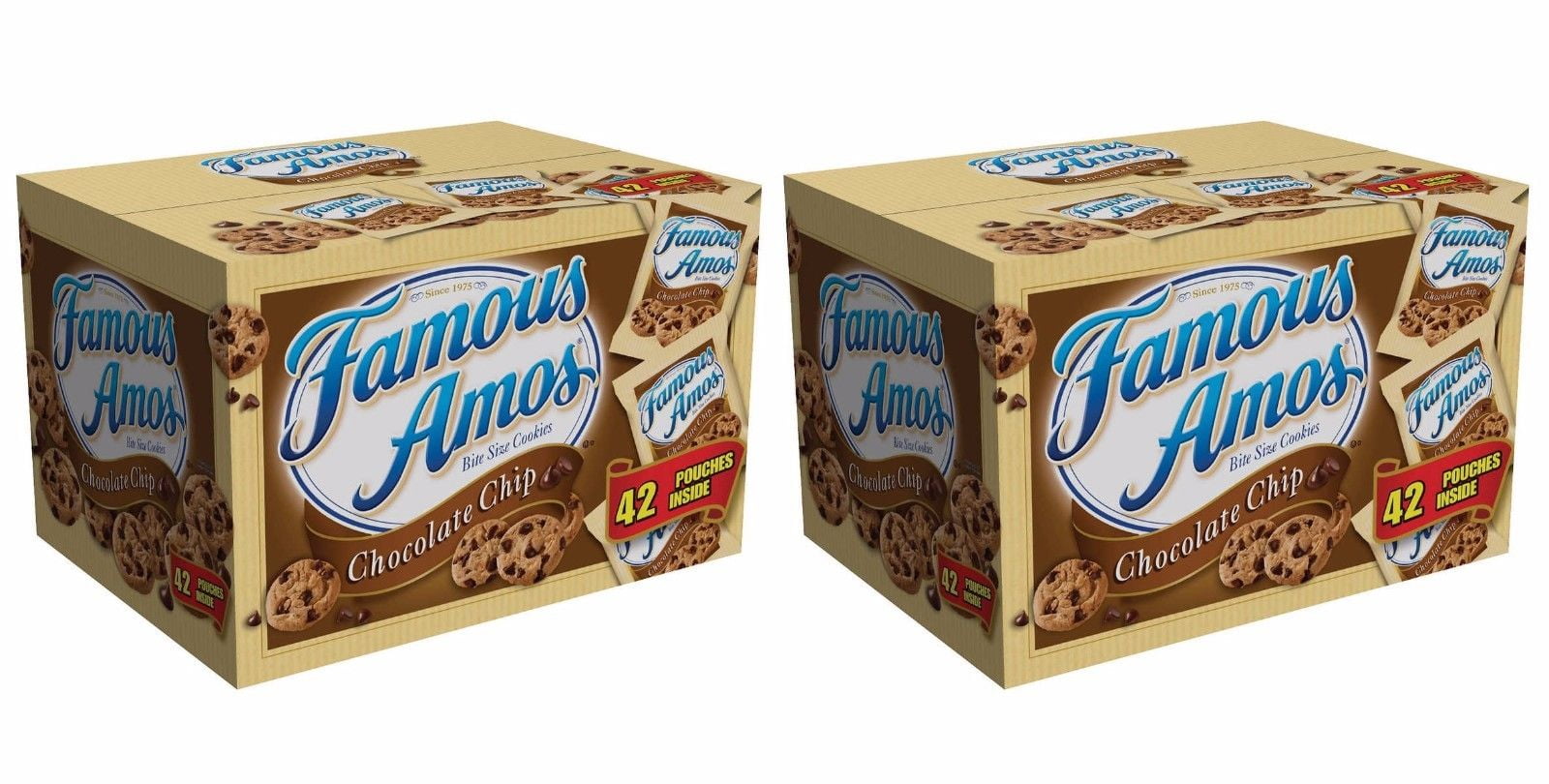 2 Boxes Of 42 Famous Amos Chocolate Chip Cookies 2oz Bags