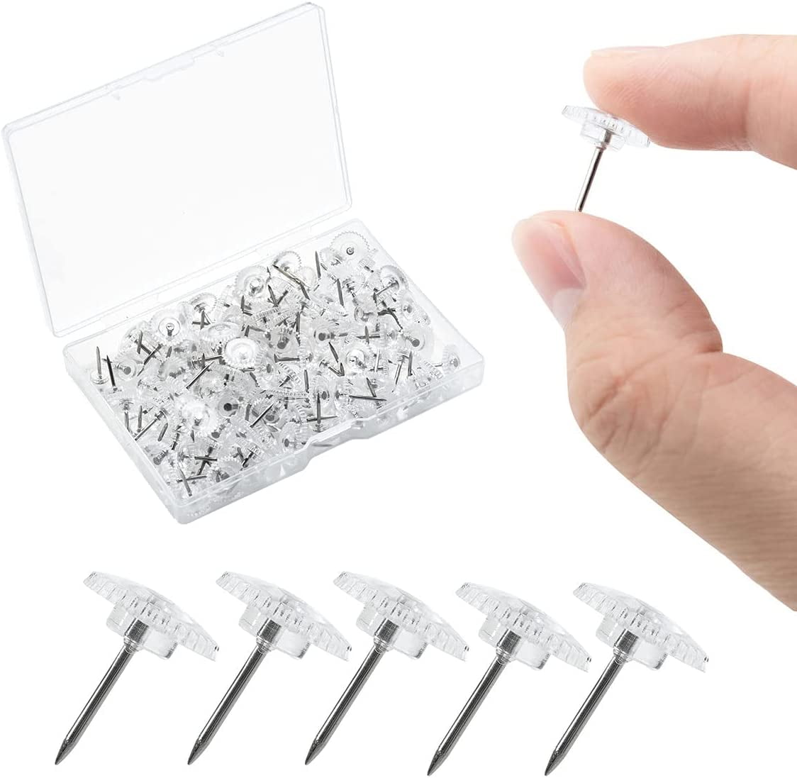 GOOLADA 275pcs Clear Push Pins,5 Types Clear Thumb Tacks, Plastic Head