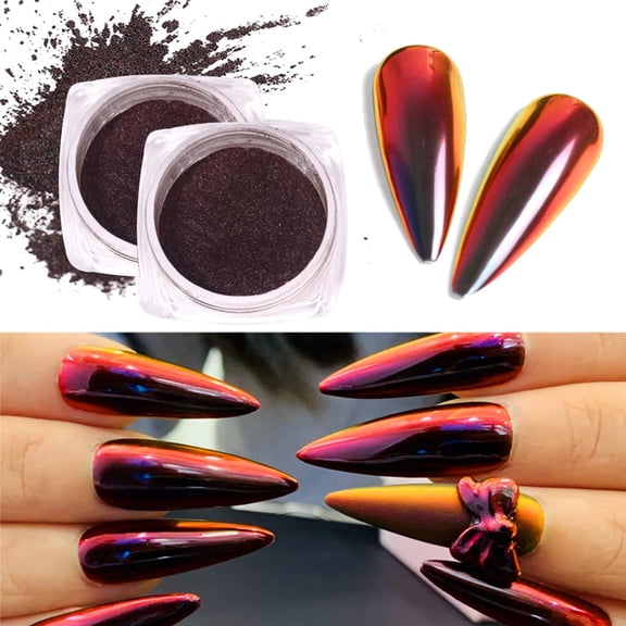 2 Boxes Red Chrome Nail Powder, Red Black Gradient Mirror Effect Aurora Magic Pearlescent Nail Powder Pigment, High Gloss Glitter Nail Art, Holographic Chameleon Dust for Manicure Decoration E22