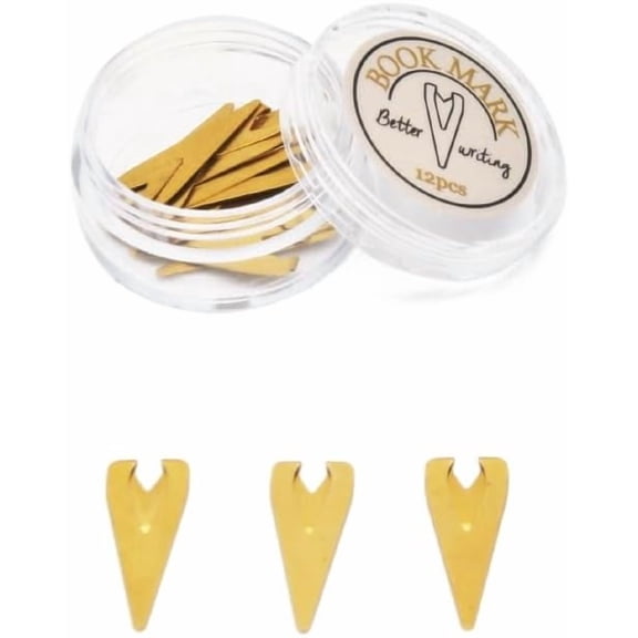 2 Boxes Stainless Steel Line Markers Metal Paper Clips Bookmark Triangle Shape Golden 25x10mm 12Pcs Per Box