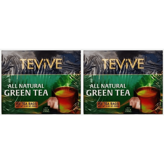 2 - Boxes TEVIVE All Natural Green Tea ( 200 Count Tea Bags)