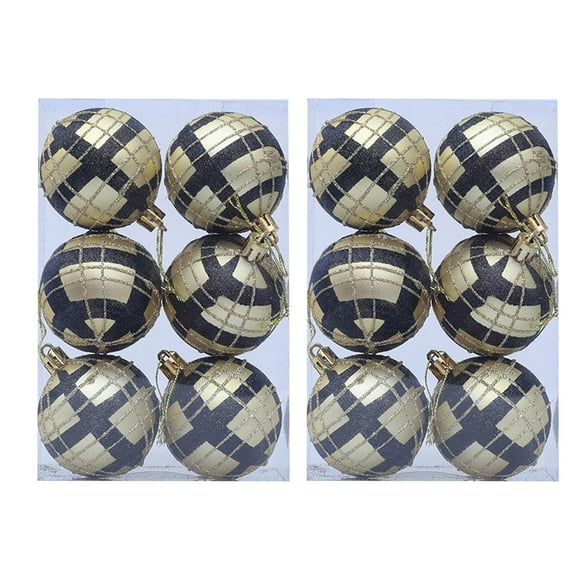 2 Boxes Tartan Ball Christmas Ornament 6cm Plastic Hanging Decorations For Tree Window Party Holiday Decoration