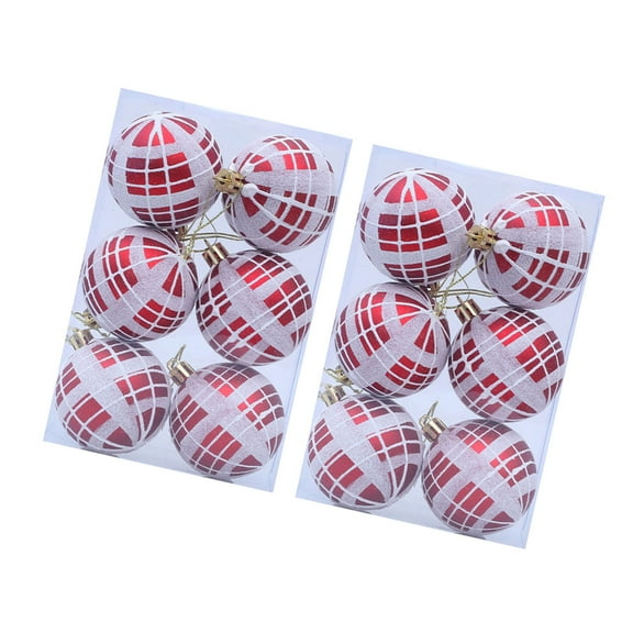 2 Boxes Tartan Christmas Ornaments 6cm Decor for festival Holiday Party Decoration
