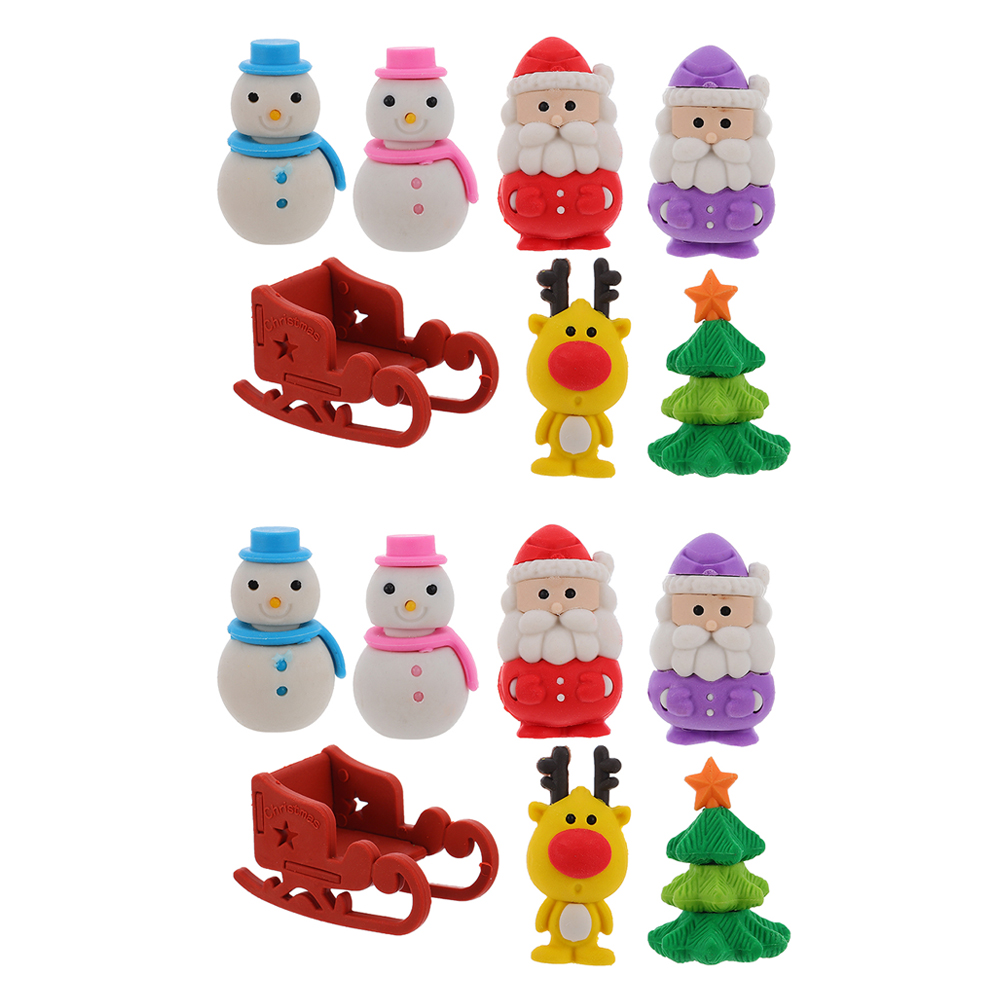 2 Boxes of Adorable Santa Sled Snowman Erasers Lovely School Students