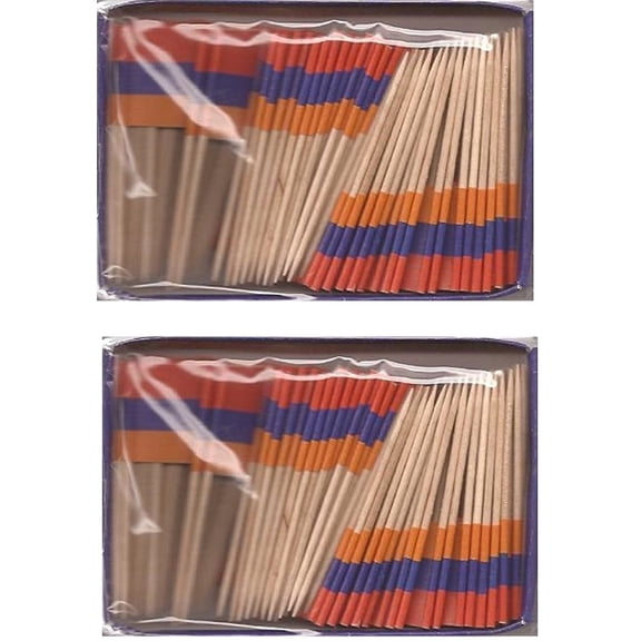 2 Boxes of Mini Armenia Toothpick Flags, 200 Small Armenian Flag Toothpicks or Cocktail Sticks & Picks