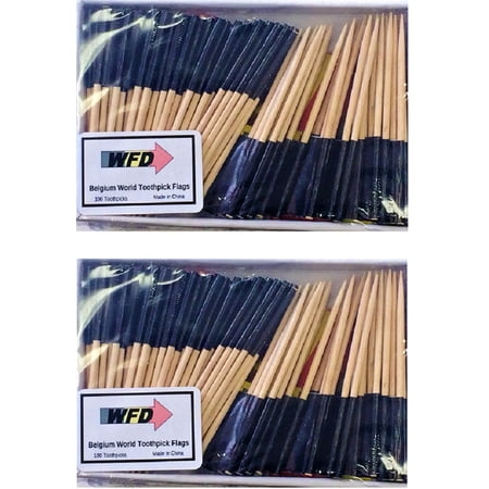 2 Boxes of Mini Belgium Toothpick Flags, 200 Small Belgian Flag Toothpicks or Cocktail Sticks & Picks