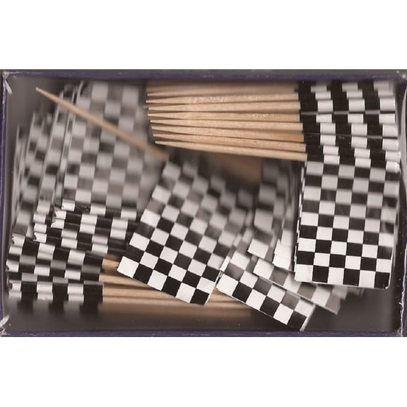 2 Boxes of Mini Checkered Toothpick Flags, 200 Small International Flag Toothpicks or Cocktail Sticks & Picks