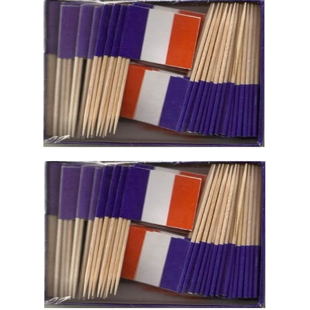 2 Boxes of Mini France Toothpick Flags, 200 Small French Flag Toothpicks or Cocktail Sticks & Picks