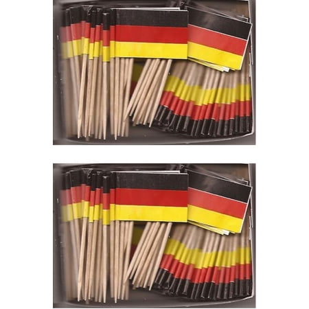 2 Boxes of Mini Germany Toothpick Flags, 200 Small German Flag Toothpicks or Cocktail Sticks & Picks