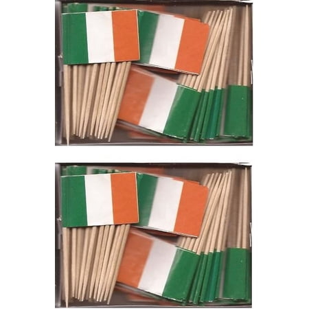 2 Boxes of Mini Ireland Toothpick Flags, 200 Small Irish Flag Toothpicks or Cocktail Sticks & Picks