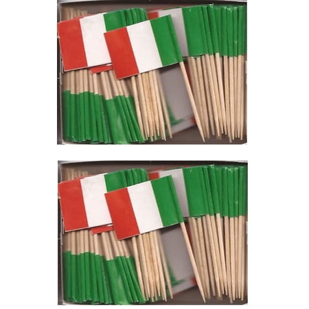 2 Boxes of Mini Italy Toothpick Flags, 200 Small Italian Flag Toothpicks or Cocktail Sticks & Picks
