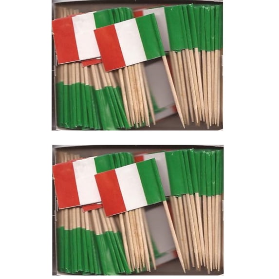 2 Boxes of Mini Italy Toothpick Flags, 200 Small Italian Flag Toothpicks or Cocktail Sticks & Picks