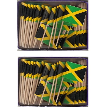 2 Boxes of Mini Jamaica Toothpick Flags, 200 Small Jamaican Flag Toothpicks or Cocktail Sticks & Picks