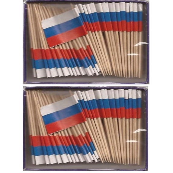 2 Boxes of Mini Russia Toothpick Flags, 200 Small Russian Flag Toothpicks or Cocktail Sticks & Picks