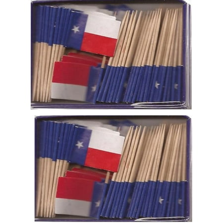 2 Boxes of Mini Texas Toothpick Flags, 200 Small Texan TX Flag Toothpicks or Cocktail Sticks & Picks
